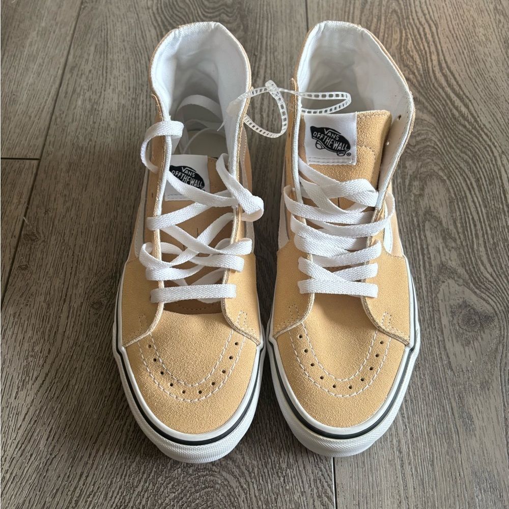 Vans Women’s High-Top Sneakers in Light Tan and White